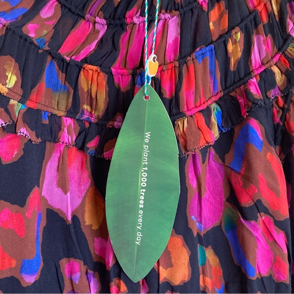 NEW FARM Rio Farm Iridescent Leopards Ruffled Mini Dress Chiffon Black Size L - Picture 14 of 16